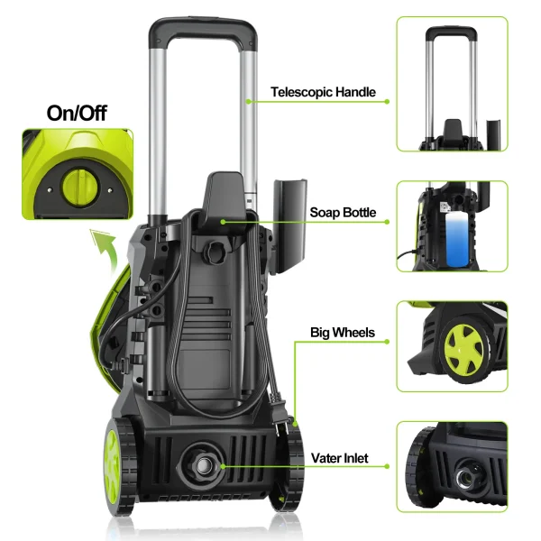 Electric Pressure Washer, 4200PSI Max 2.6 GPM Power Washer, With 25FT Hose, Aluminum Alloy Telescopic Rod, 4 Quick Connect Nozzl - Image 3