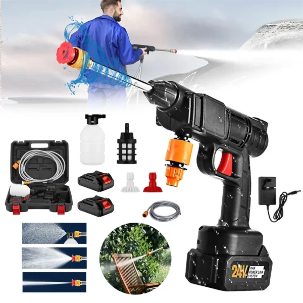 High-voltage Lithium Battery Car Water Gun 30bar Washer Portable Rechargeable 21v 300W motor Battery Spray Cleaning Machine - Image 2