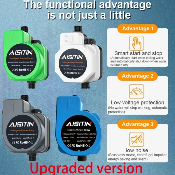 2024 New Upgraded Automatic Booster Pump 180W 24V Brushless Water Pump Home Shower Water Heater Added Water Pressure Silent Pump - Image 6