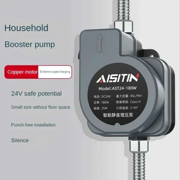 2024 New Upgraded Automatic Booster Pump 180W 24V Brushless Water Pump Home Shower Water Heater Added Water Pressure Silent Pump - Image 2